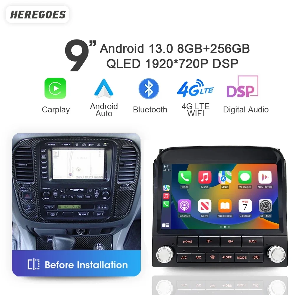 

CarPlay 9 "QLED Авто Android 13 автомобильный DVD-плеер GPS Радио Navi 8G + 256G WiFi для LEXUS LX470 1998-2002 Toyota Land Cruiser LC100
