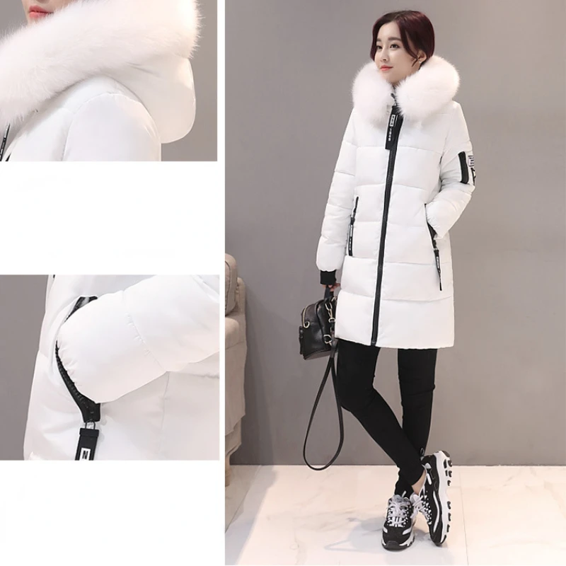 Winter Women Coat Mid-length Parkas Warm Hooded Cotton-padded Jacket Zipper Pockets Slim Thick Puffer Jacket Winter Clothes New