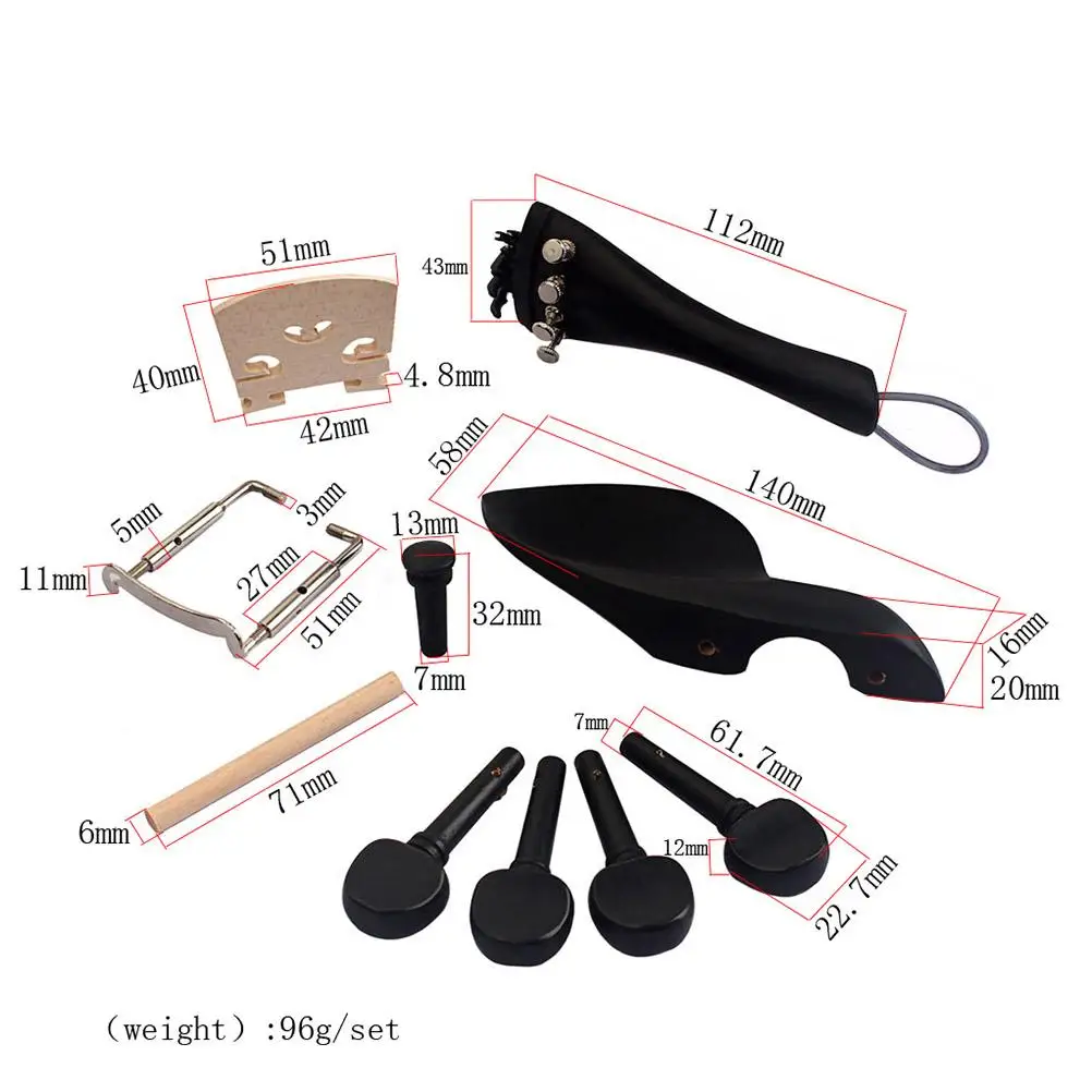 

1 Set Violin Accessories 4/4 Size Violin Accessories Black Tailpiece Aluminum Durable Natural Wood Pegs Chinrest Gut