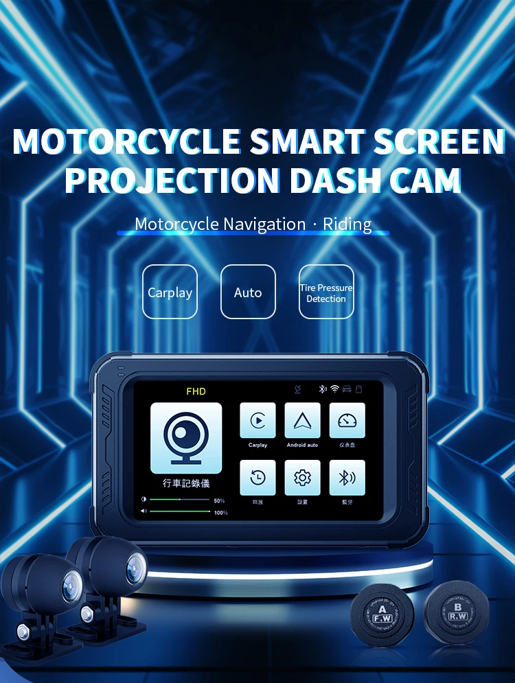 Gadpow Dual 1080P Motorcycle Carplay Waterproof Motorcycle Camera DVR Motorcycle Dashcam Camera Video Recorder with GPS TMPS