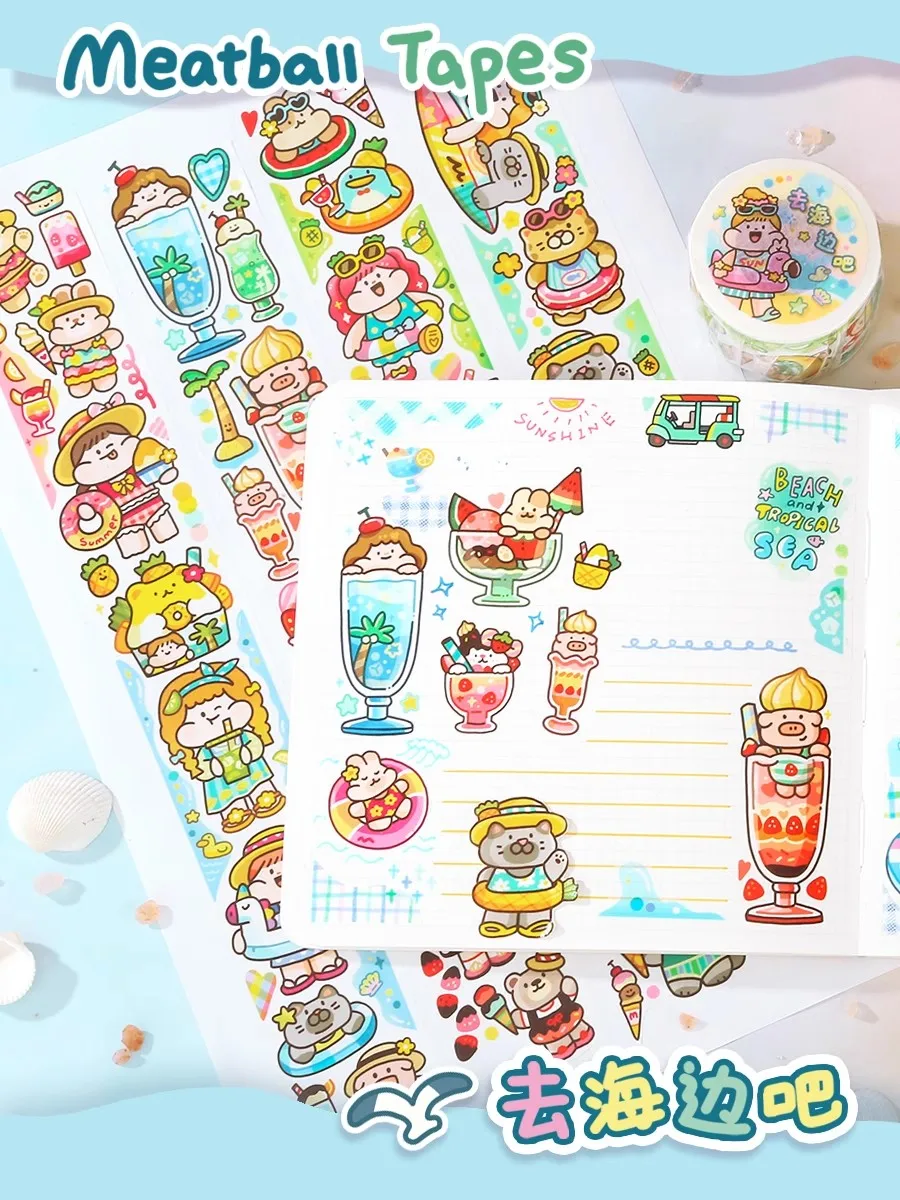 

2023 Meatball Summer New Washi Tape Summer-themed Let's Go To The Beach, Summer Party Planner, Decorative Stickers for Scrapbook