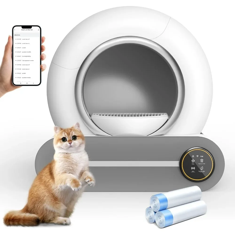 

Self Cleaning Cat Litter Box, 65L+ 9 L Extra Large Robot Automatic Litter Box for Multiple Cats, APP Control, Deodorization