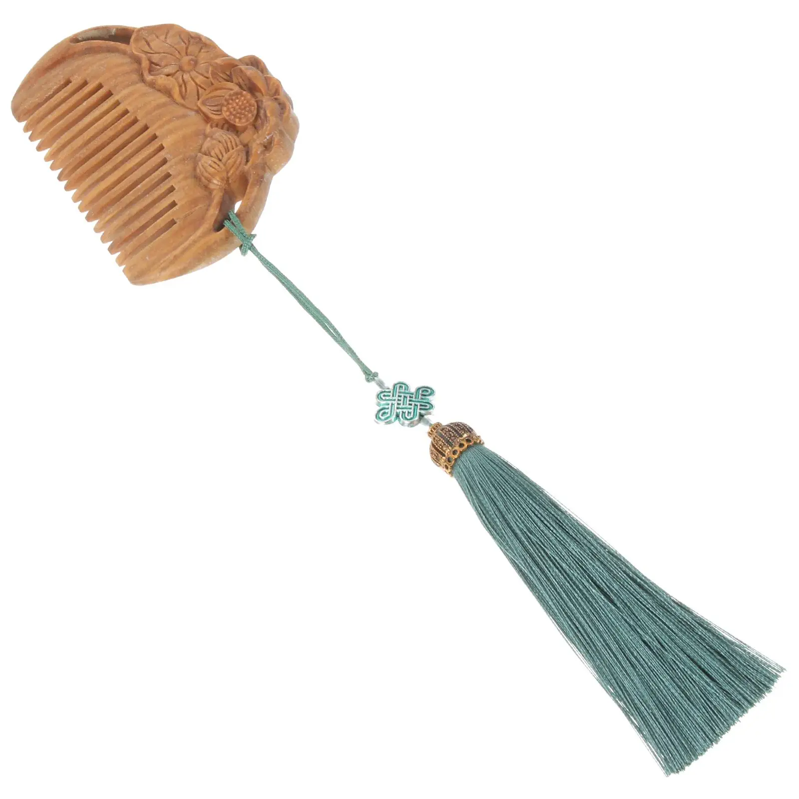 

Green Sandalwood Comb Carved Lotus Hair Brush Vintage Style Portable Travel Wooden Combs Ergonomic Scalp Massage