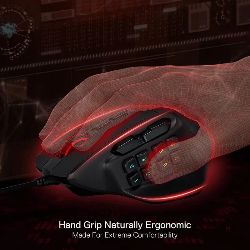 Redragon M811 Aatrox Mmo Gaming Mouse 15 Programmable Buttons Wired Rgb Gaming Mouse Ergonomic Natural Grip Structure Officemoue