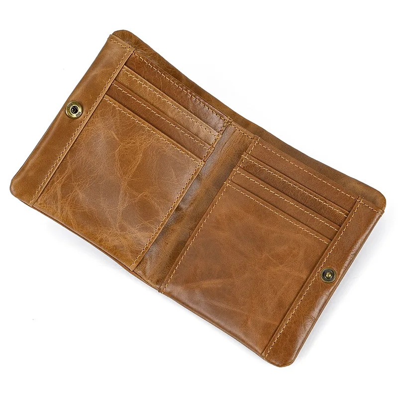 Leather Short Wallet Men Vintage Coin Purse Men Card Holder With Multiple Card Slots Genuine Leather Women Wallet Cash Pack Male