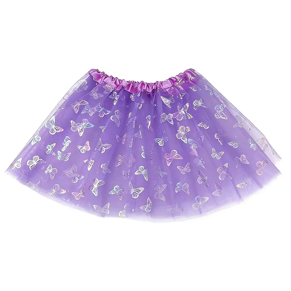 Butterfly Print Tulle Skirt Three-Layered Elastic Waist Dance Costume Polyester Fiber A-Line Short Pettiskirt