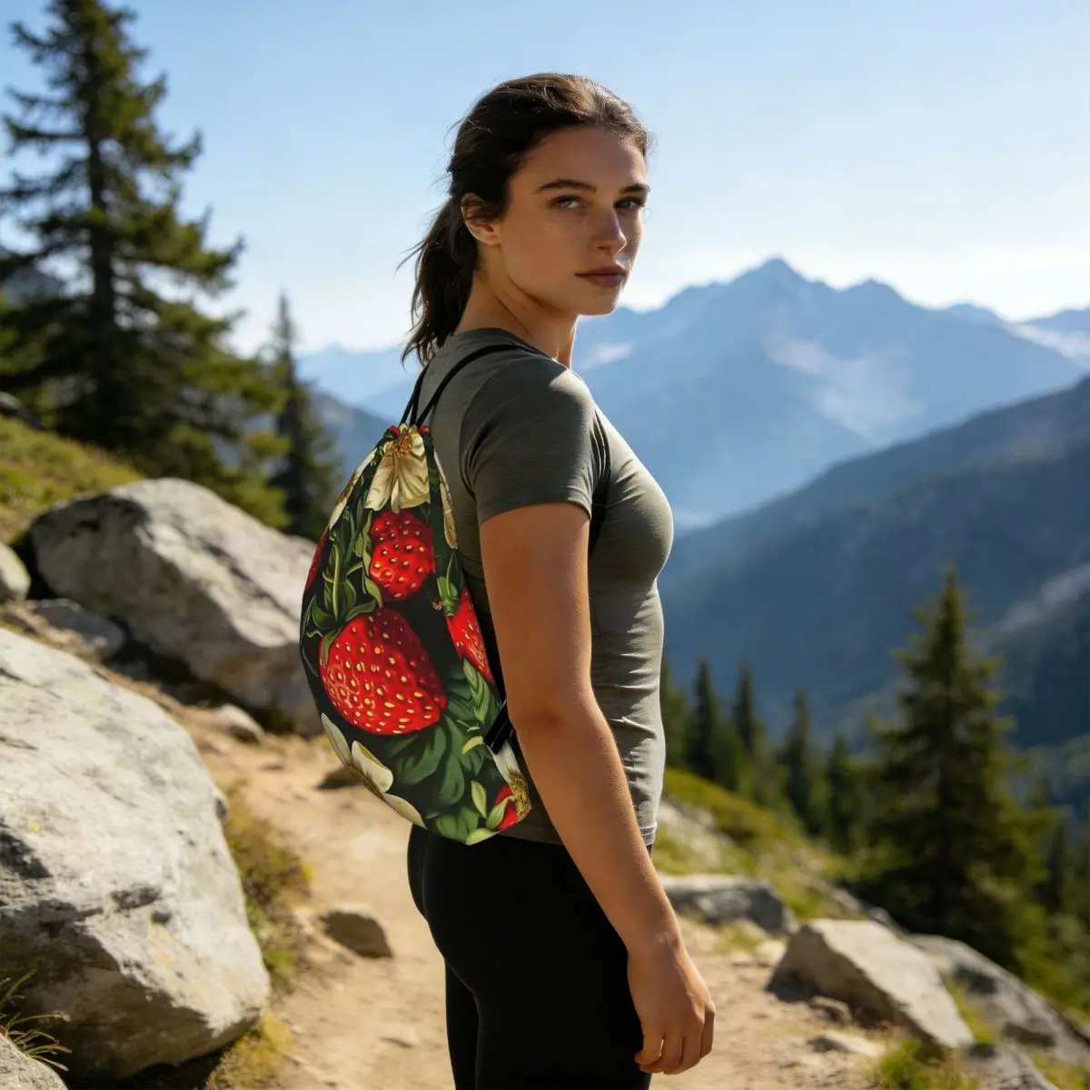 Fresh Strawberry Floral Pattern Backpacks Multi-function Drawstring Bags Shoes Bag Book Bags for Travel School