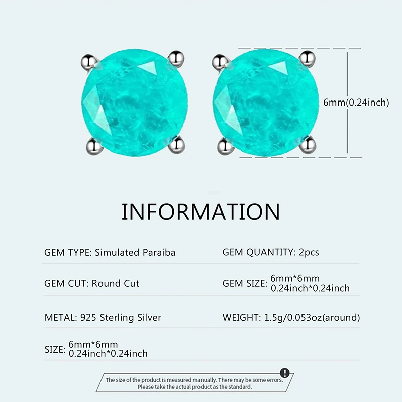OZAN Simulierter Paraiba-Turmalin 925 Sterling Silber Ohrstecker Modische Edelstein-Ohrringe Schmuck für Damen Geburtsstein – Detail 1