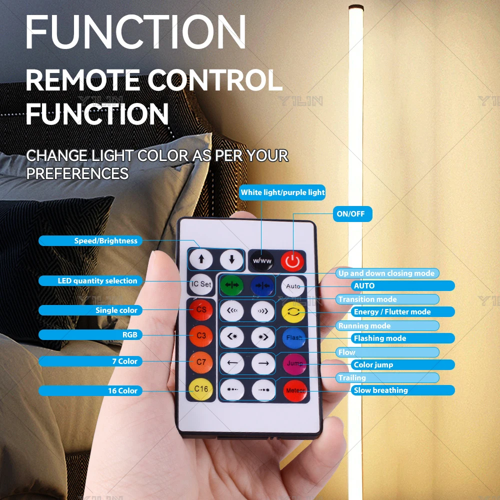 RGBWW LED Floor Lamp Tubes 103CM Smart Remote Control Modern Corner Floor Lamp Music Sync Standing Stand Ambient Decor Light