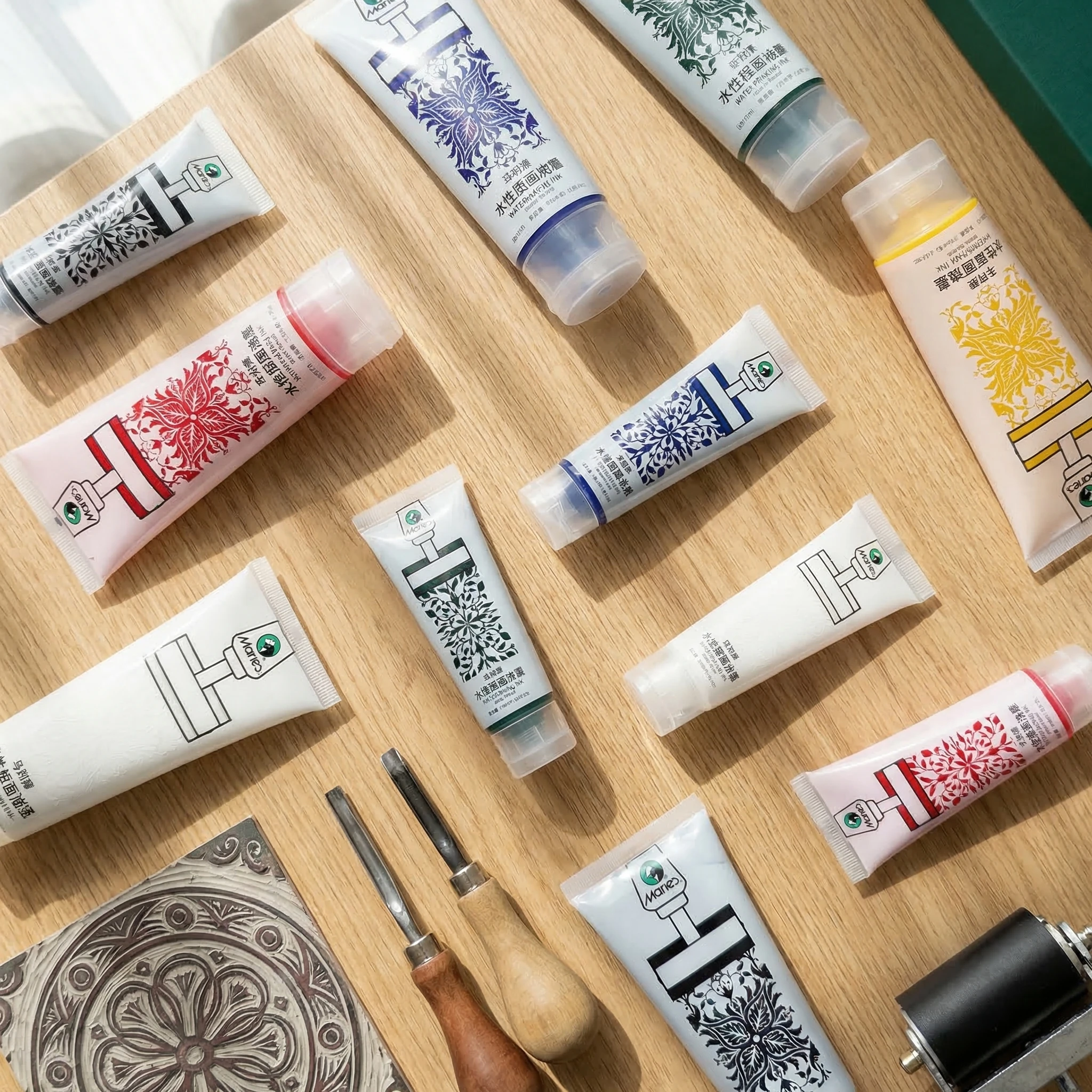 Marie's Water-based Printmaking Ink 75ml for Linoleum Wood and Soft Block Surfaces Ideal for Paper and Cardboard Printing