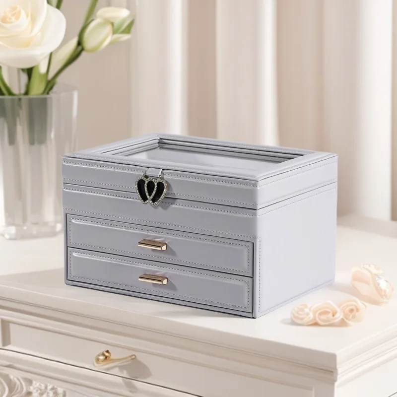Grey Jewelry Storage Box Anti-oxidation Drawer Jewel Storage Case Luxurious Jewelry Storage Organizer Large-capacity Jewel Box