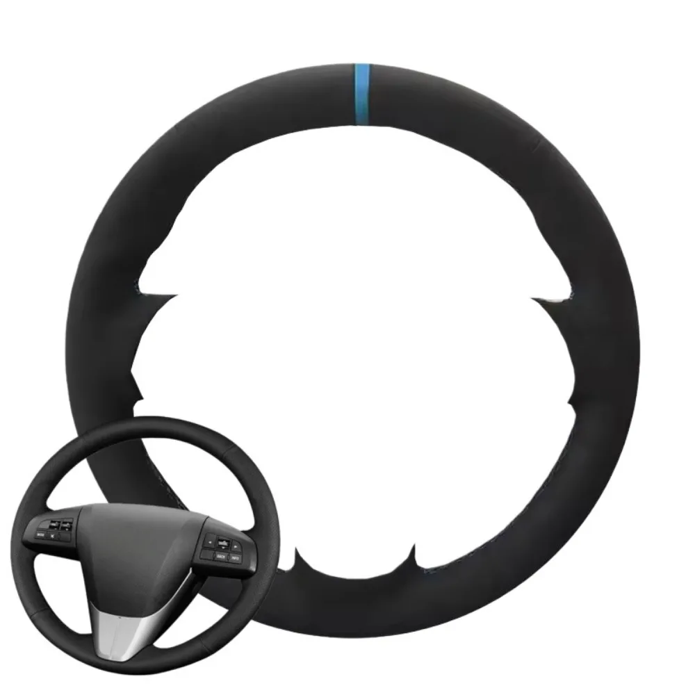 Black Suede Customized Original Car Steering Wheel Cover  For Old Mazda 3 Mazda 5 Mazda 6 2003-2015 Auto Lnterior Accessories