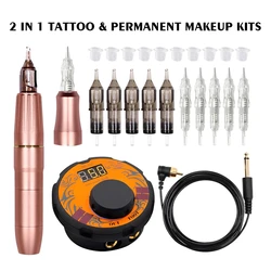 BIOMASER Newest Permanent Makeup Tattoo Machine 2 Head Rose Gold Microblading Pen Equipment 3D Microblading Tattoo Gun Set