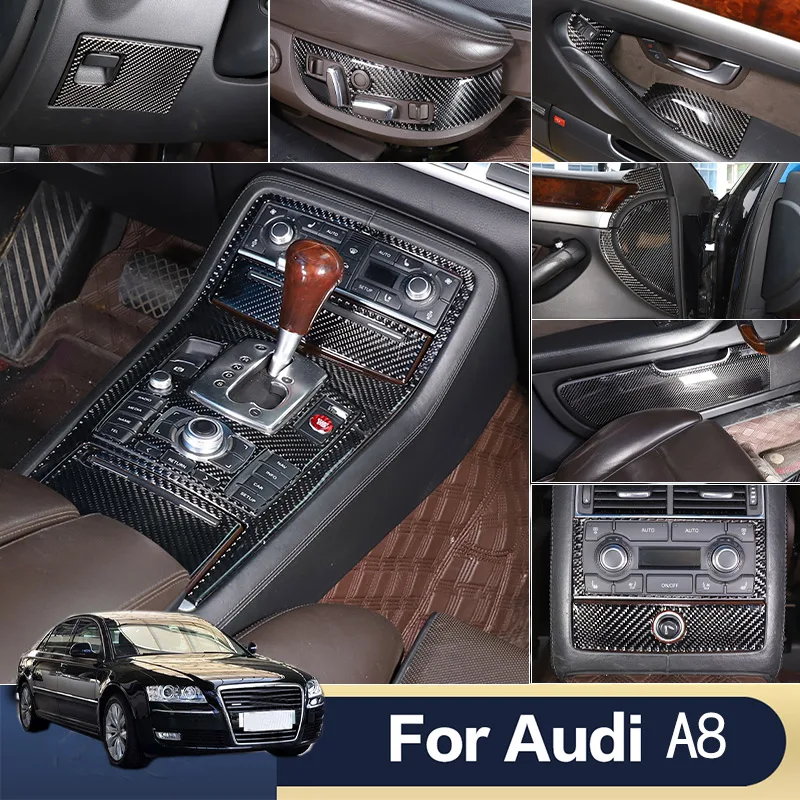 For Audi A8 D3 D4 2004-2012 Soft Carbon Fiber Car Central Control Panel Sticker Door Decoration Stickers Car Accessories