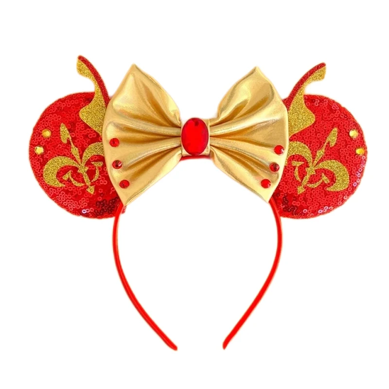 Women\'s Gold & Red Polyester Sequin Bow Mickey Mouse Headband Hair Accessory Amazon.com: LIHELEI Mouse Ears Headband with Beauty Red Rose  main image 4
