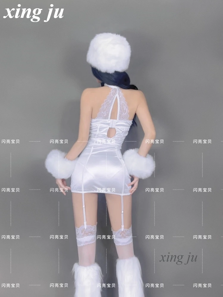 Nightclub Hot Girl Performance Costume Pole Dance Red Clothing Female Singer DJ Stage Dancer Sexy White Strapless Short Dress