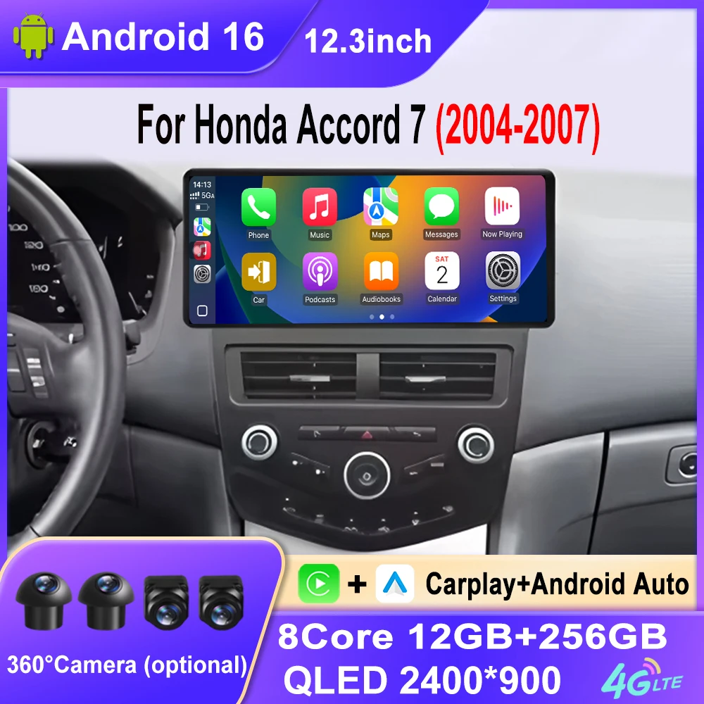 12.3 inch Car Radio For Honda Accord 7 2004-2007 Wireless Carplay Android Auto Car Lntelligent Multimedia Video Player GPS WIFI