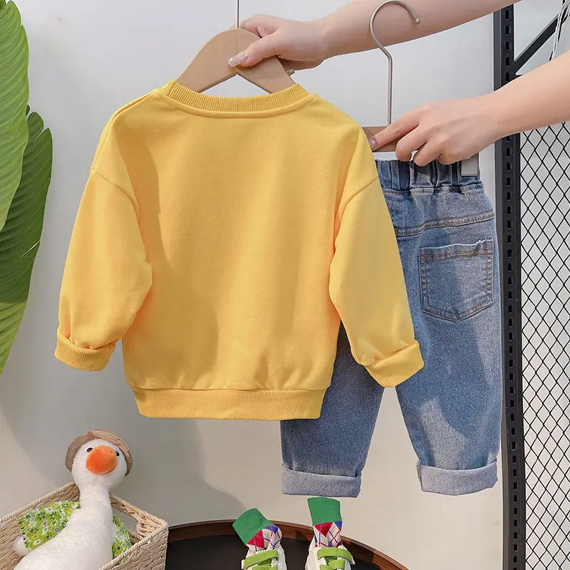 Spring Kids Boys Children Clothing Toddler Tracksuits Clothes Long Sleeve Cartoon T-shirt Jeans Set Cotton Suits 0-5 Years