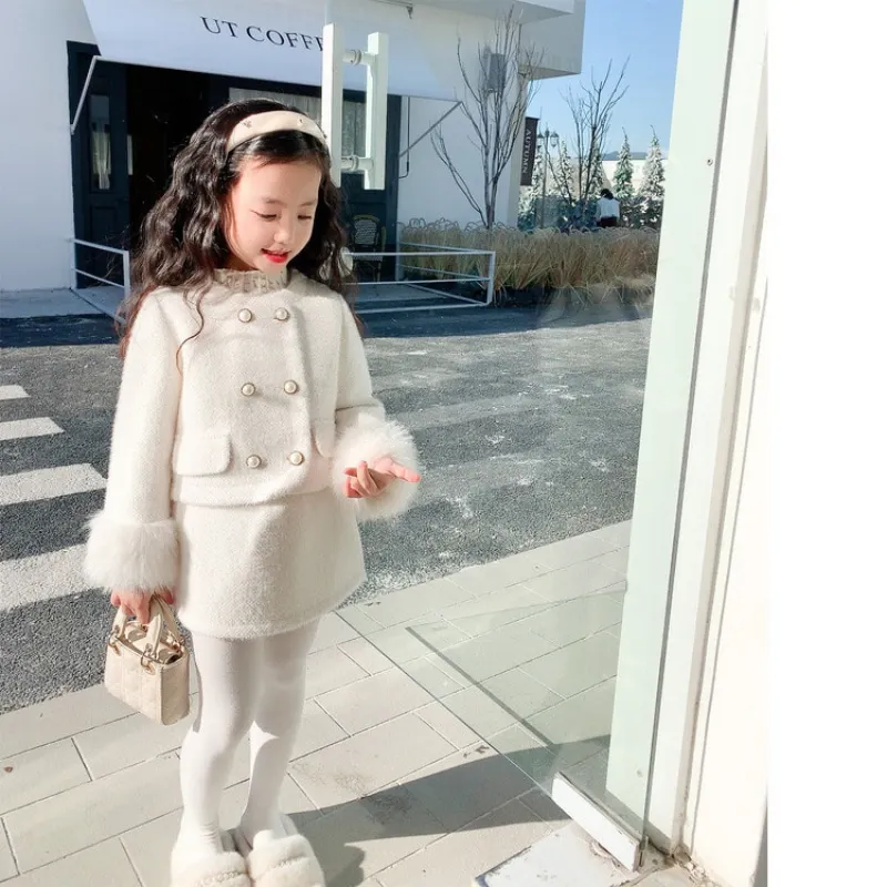 Fashion Baby Girl Princess Cotton Clothing Set Long Sleeve Fur Jacket+Skirt 2PCS Infant Toddler Child Elegant Baby Clothes 1-14Y