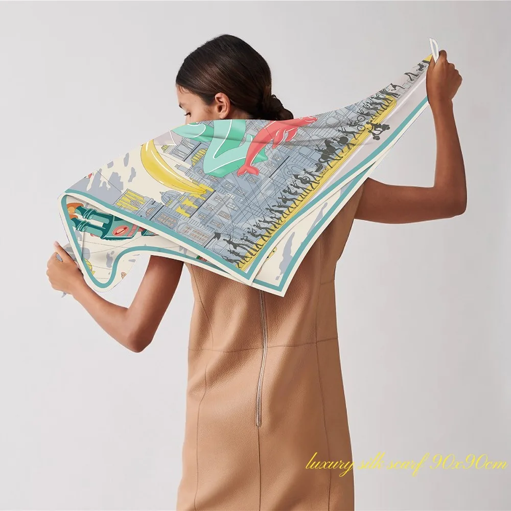 New Fubao Parade Balloon Women\'s Outdoor Sunscreen Shawl Large Square Scarf Chest Wrap  Silk Scarf Headscarf  Scarf for Women