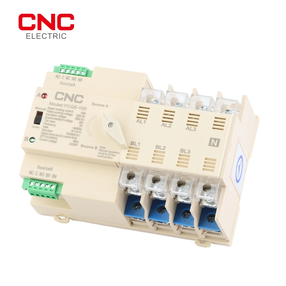 CNC YCQ5-100 4P ATS Dual Power Automatic Transfer Switch Uninterrupted Power Controller 63A 100A