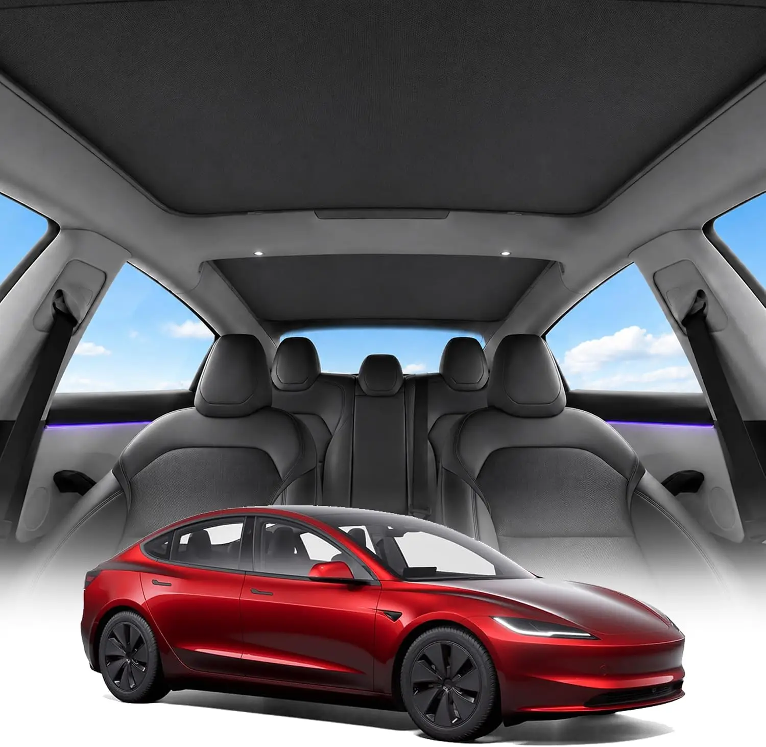 Sunshade Roof For Tesla Model 3 Highland 2026 Never Sag Nano Ice-Crystal Coatings 3-Gen Heat Insulation Glass Roof Sun Shade