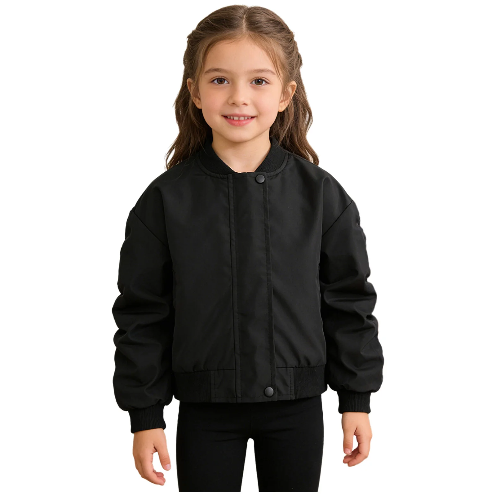 

Kids Girls Baseball Jacket Spring Autumn Casual Coat Top Letter Printed Loose Ruched Long Sleeves Zip-Up Outerwear with Pockets