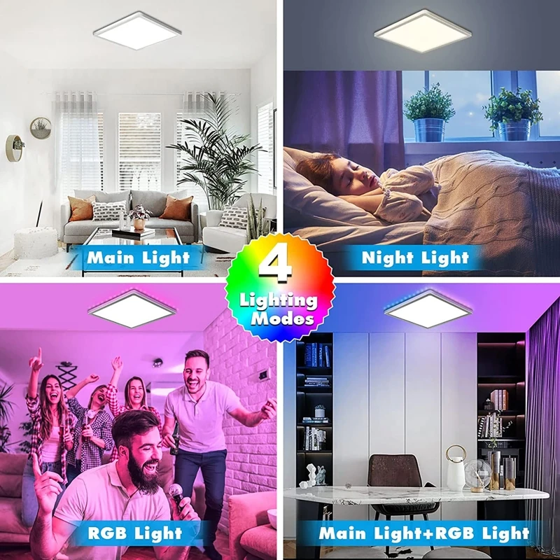 24W kwadratowa Tuya WiFi lampa sufitowa LED z funkcją ściemniania RGBCW z pilotem do dekoracja sypialni i oświetlenie otoczenia W salonie