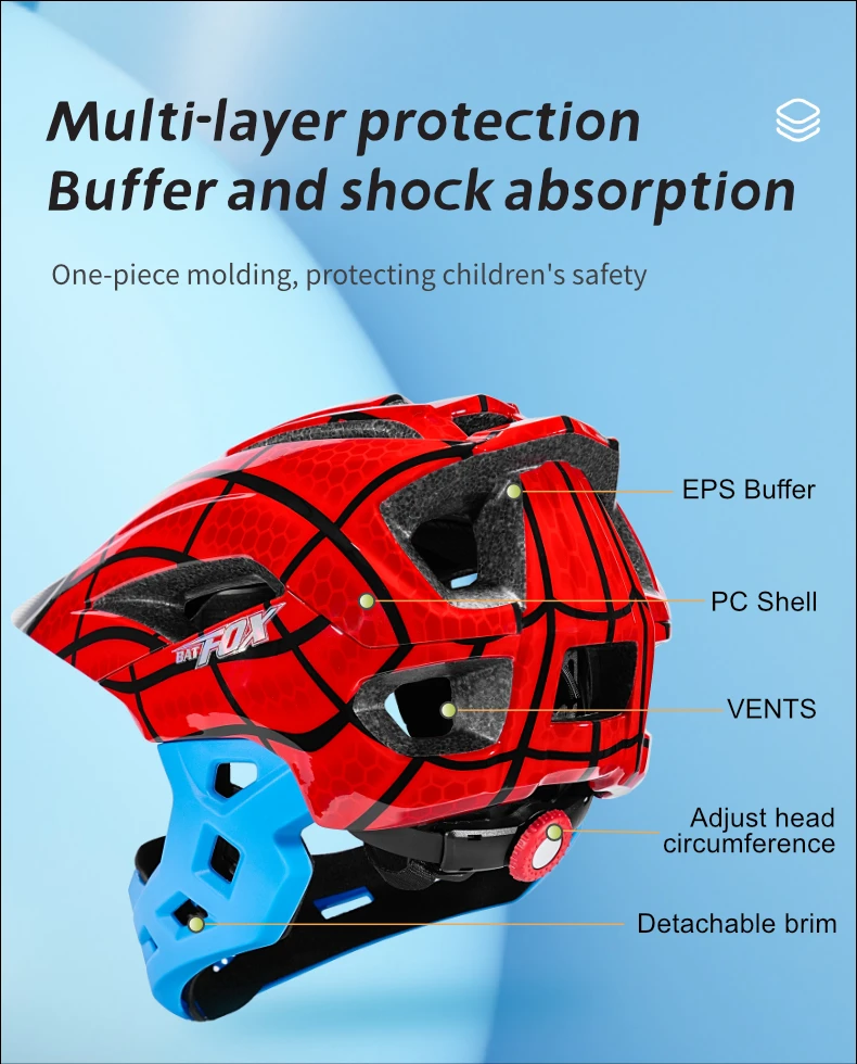 BATFOX Kinder Vollgesichts-Fahrradhelm Abnehmbarer Kinnriemen Stoßabsorbierende Schale Sicherheitszertifizierter Rad- und Rollerhelm für Kinder – Detail 17