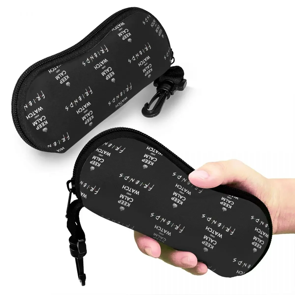 Neoprene Zipper Sunglasses Case, mantenha a calma e assista amigos, caixa protetora para óculos, citação TV Show Shell, citação engraçada