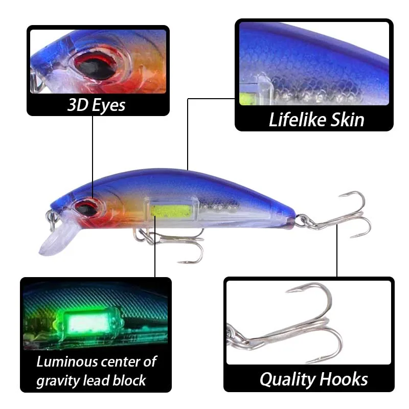 Señuelo Minnow Sinking para Lubina – Crankbait con Anzuelos Triples - imagen 3