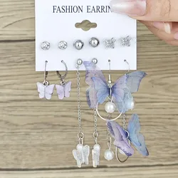 12pcs European and American cross-border new ins creative fashion sweet cool earrings purple butterfly tassel pendant