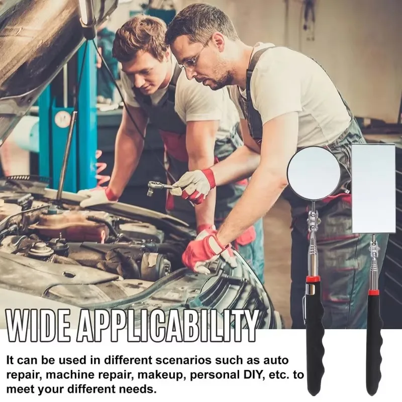 360° Car Inspection Mirror Telescoping Mirrors Extend Mechanic Tool LED Light Inspection Mirror Telescopic Handle Repairing Tool