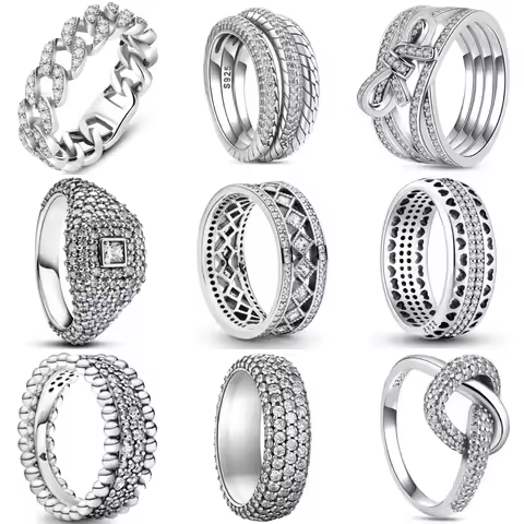 Love Hollow Heart Bow Full White Zircon Oxide Size 6 7 8 9 Ring 925 Sterling Silver Rings Wedding Fashion Fine Jewelry Women