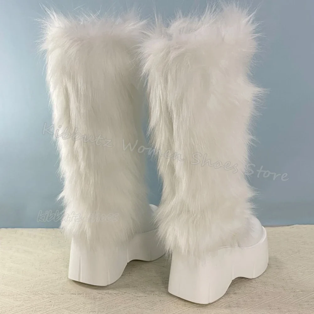 فروي الركبة عالية التمهيد منصة دافئة الجدة موضة مثير موجزة مثير بلون النساء أحذية جولة تو سميكة القاع الانزلاق على جديد