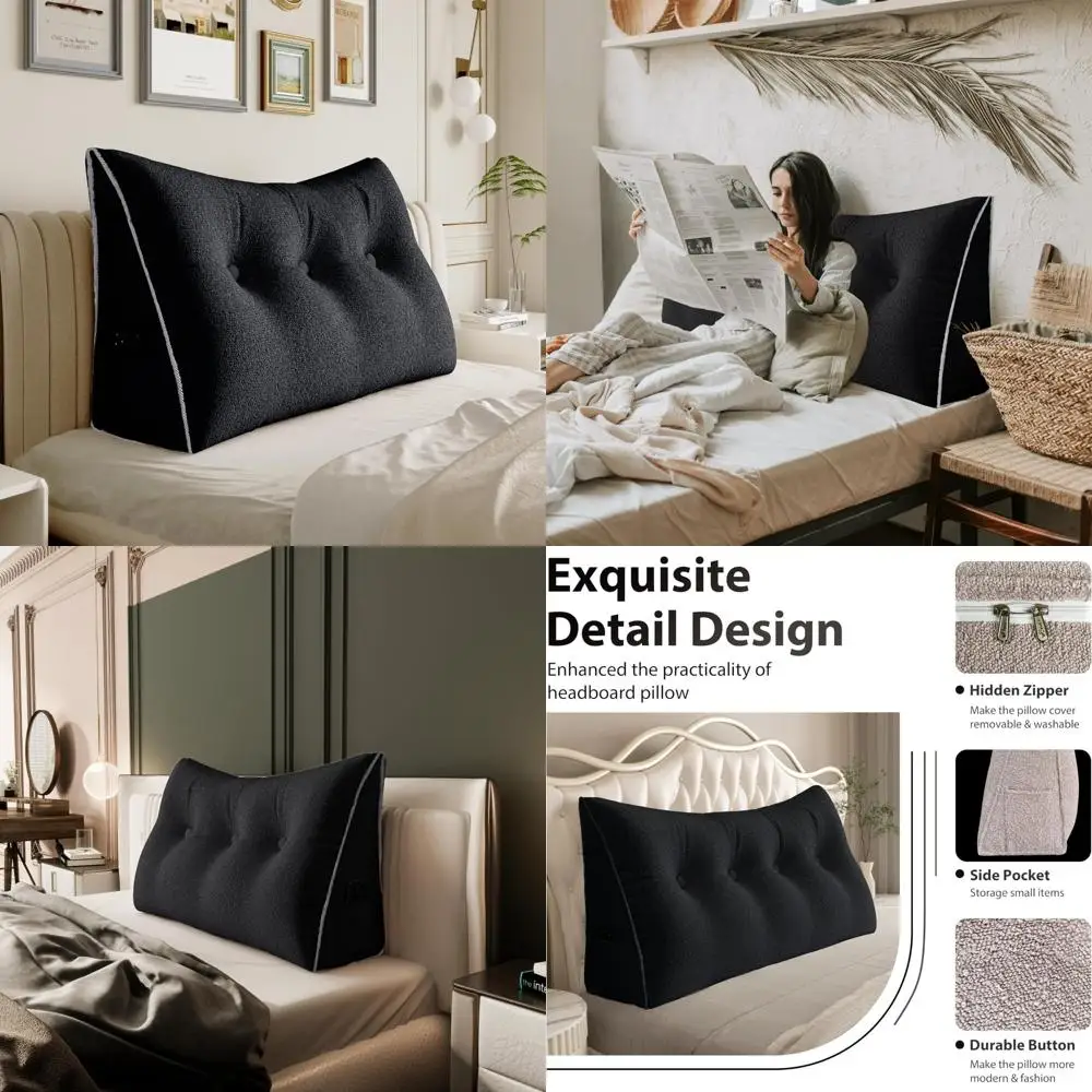 

College Dorm Velvet Wedge Pillow Headboard - Thickened Triangular Backrest Pillow with Side Support for Beds