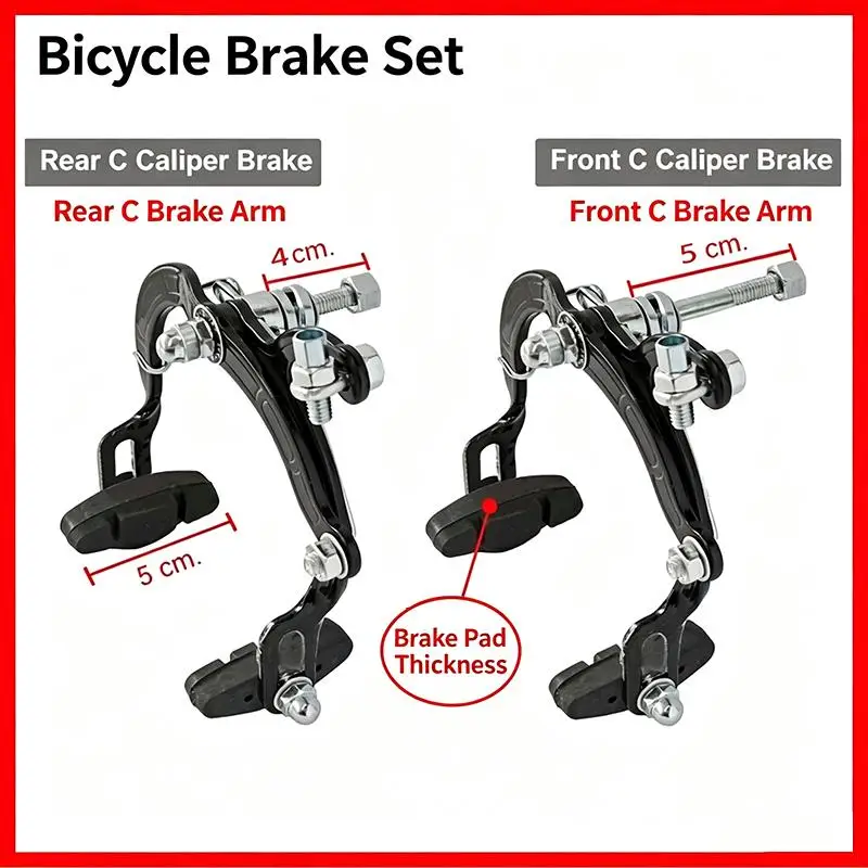 Mountain Bike V Brake Set Aluminum Alloy Front and Rear Black High Performance Biking Part for Cross-Country Rides