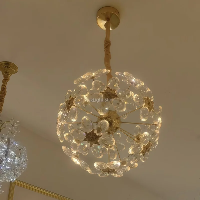 ヴィラ、ロフト、デュプレックス住宅、階段、レストランバーの照明用のフランス製クリスタルフラワーボール雰囲気ペンダントライト