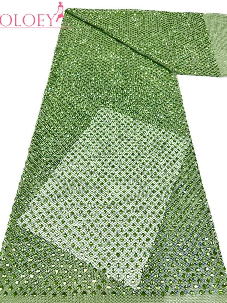 OLOEY Luxury High Quality African Lace Fabric Mesh Lace Glittery Heavy Stones Guipure Embroidered Lace Fabric For Party Dress