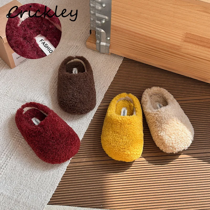 Scarpe basse per bambini invernali solide Scarpe basse per bambini in peluche calde con suola morbida Scivoli in cotone per ragazze Scarpe slip-on per bambini antiscivolo alla moda