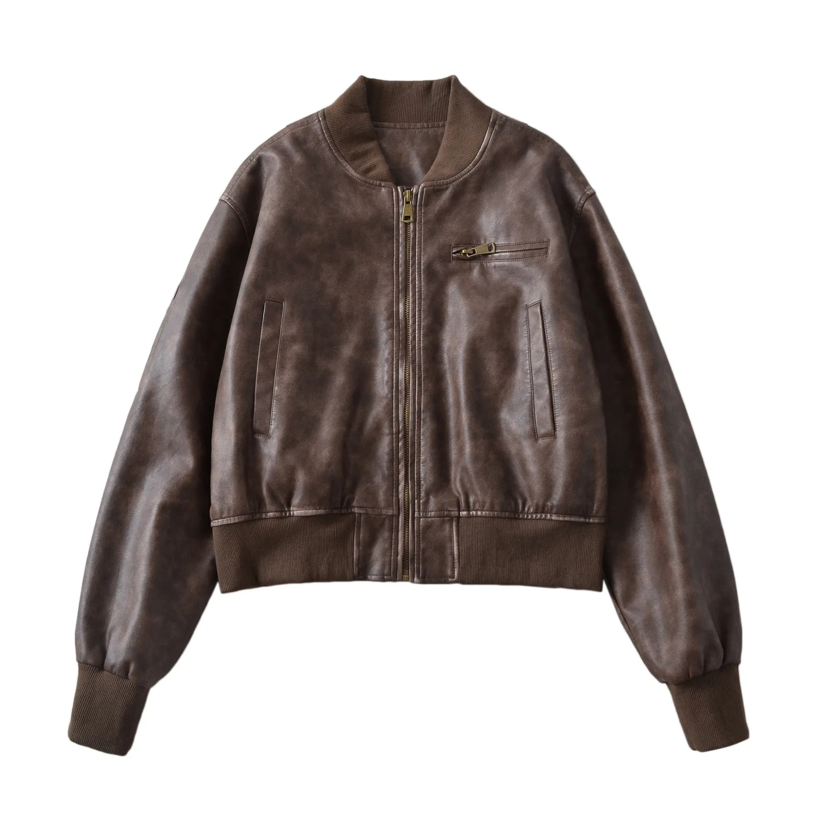 Giacca da donna in pelle invecchiata spazzolata retrò americana da donna Autunno Inverno Moda Hot Girl Cappotto uniforme da baseball stile motociclista