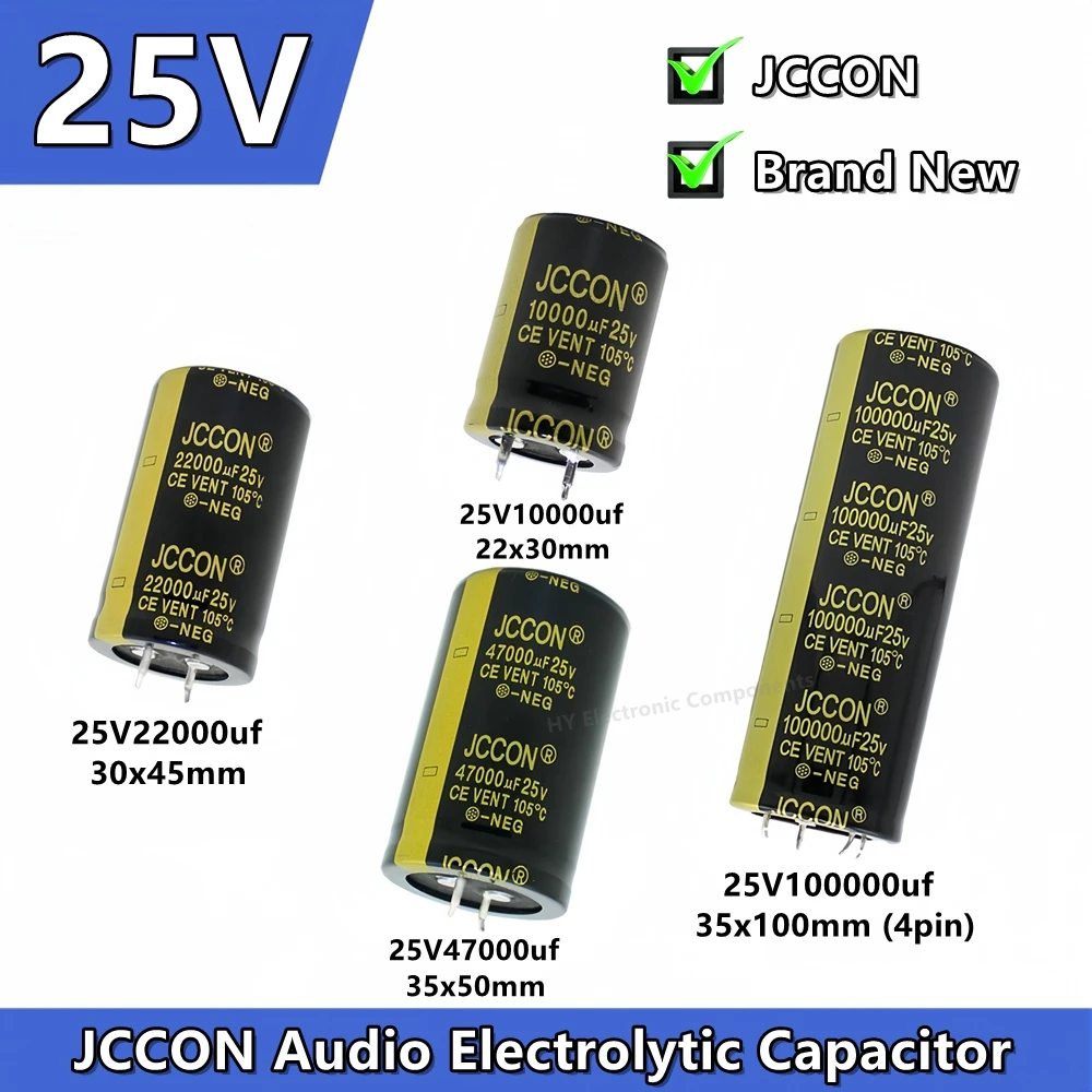 1PCS JCCON 25V10000uf 25v22000uf 25V47000uf 25v100000uf（4pin）Audio Electrolytic Capacitor  Low ESR For Hifi Amplifier 30x45