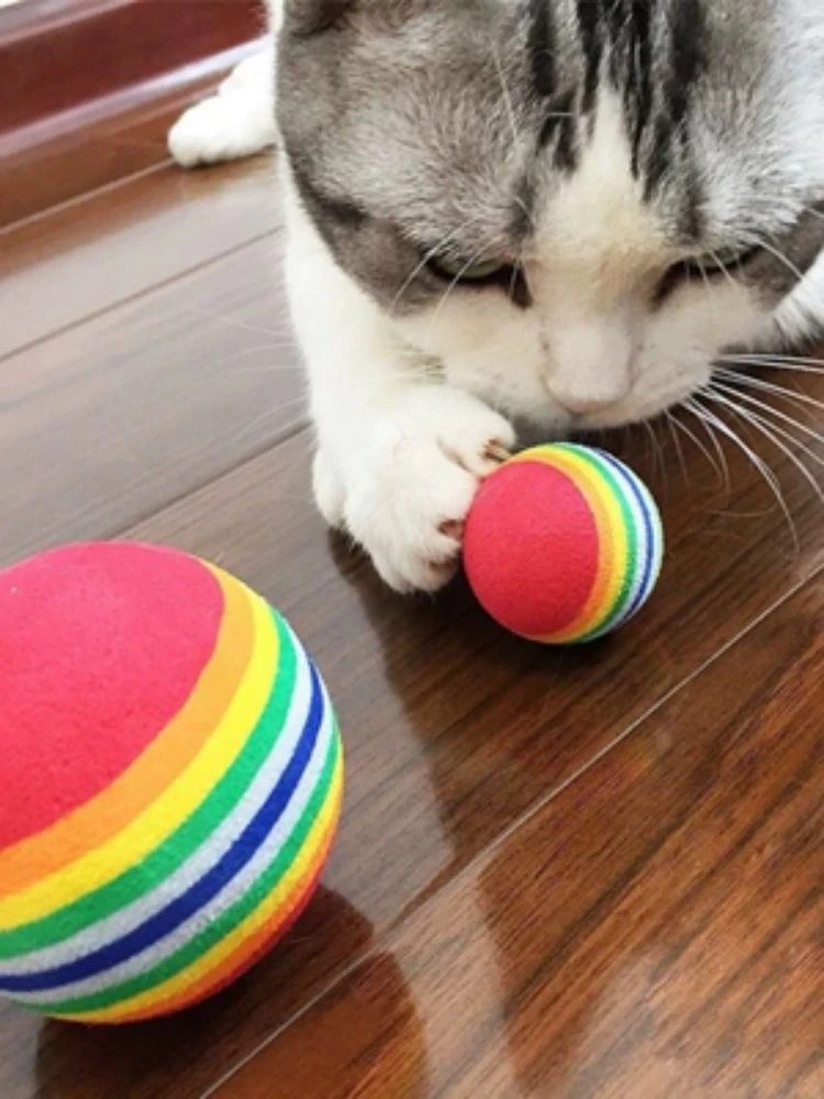 Cat Toy Rainbow Ball Micro Elastic Solid Mute Grinding Teeth Cleaning Teeth Interactive Pet Toy For Cats