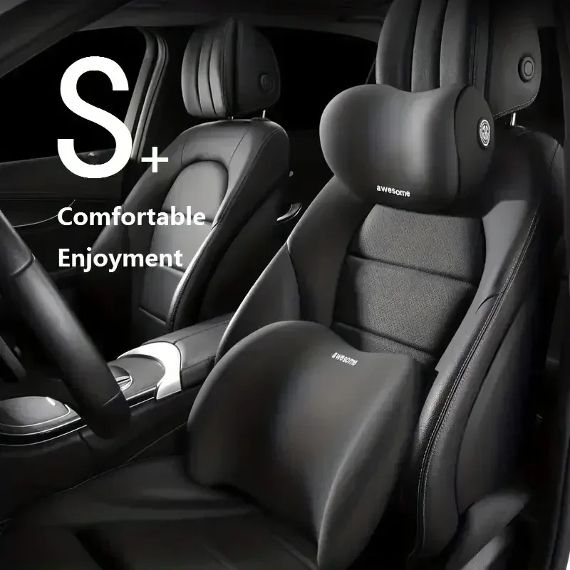 For Driving Comfort Car Back Neck Cushion Accessories Auto Memory Foam Seat Cushion Set Headrest & Lumbar Pillow Support