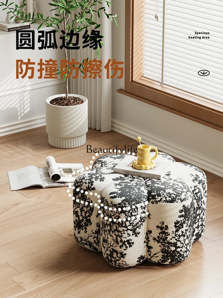 Cream wind sofa stool light luxury high-end petals living room shoe change household door round stool