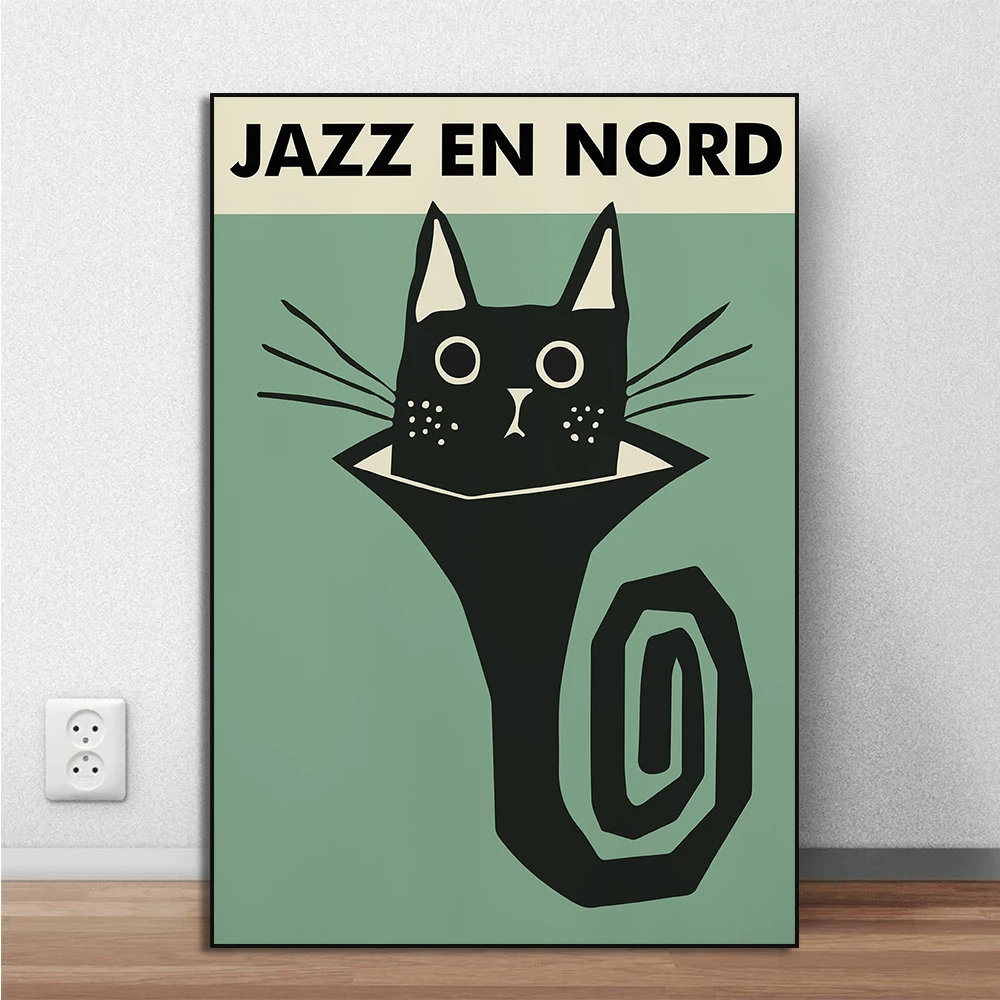 Music Jazz Festival Saxophone Instrument Black Cat Art Posters Canvas Painting Wall Prints Picture Room Home Decor Cuadros