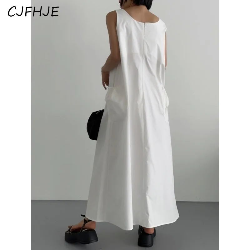 CJFHJE French Fashion Design Women's Solid Color Vest Dress New Summer Minimalist Women Casual Sleeveless Square Neck Long Dress