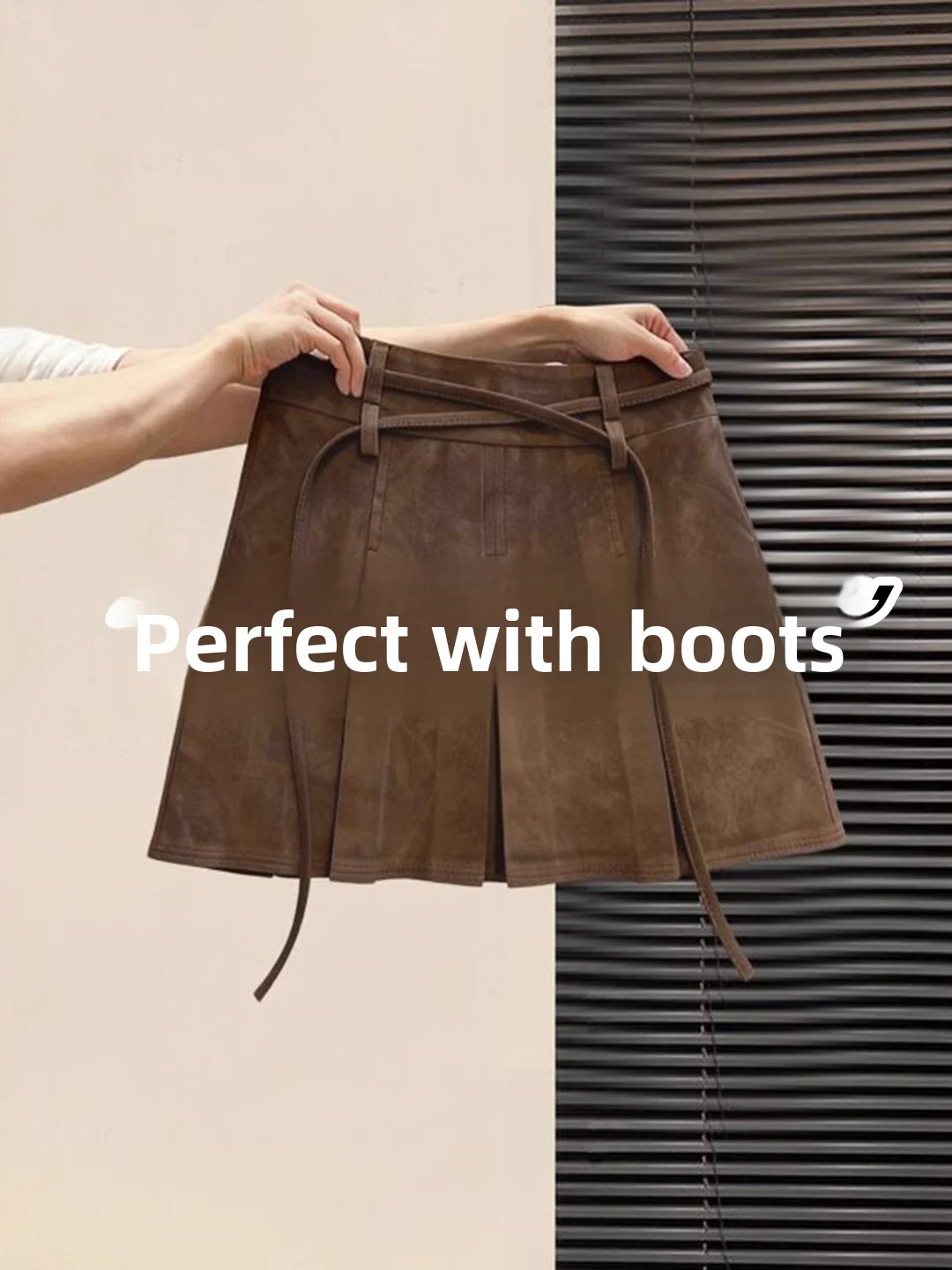 

Коричневая плиссированная короткая юбка из велюра под оленью кожу с высокой талией А-силуэта для женщин, осенне-зимняя, в стиле Miu, под длинные сапоги