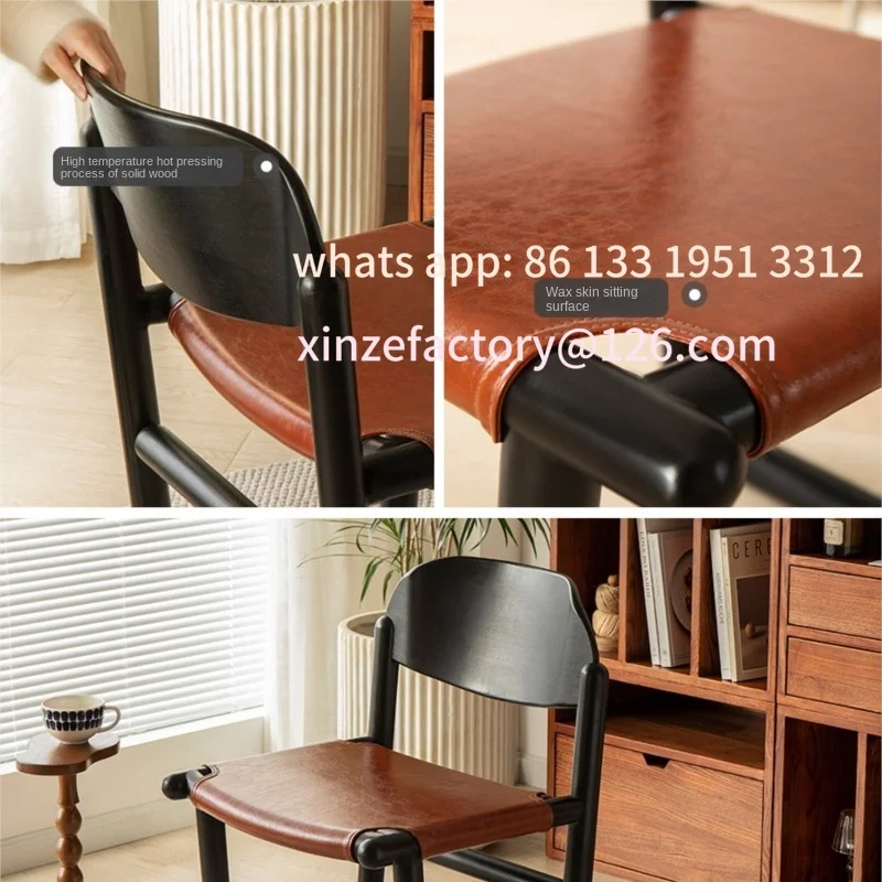 كراسي تناول الطعام المصنوعة من الخشب الصلب العتيق القابلة للتخصيص، تخطيطات صغيرة كلاسيكية، مساند ظهر غير رسمية، طاولات طعام جلدية، كراسي مصممة #4