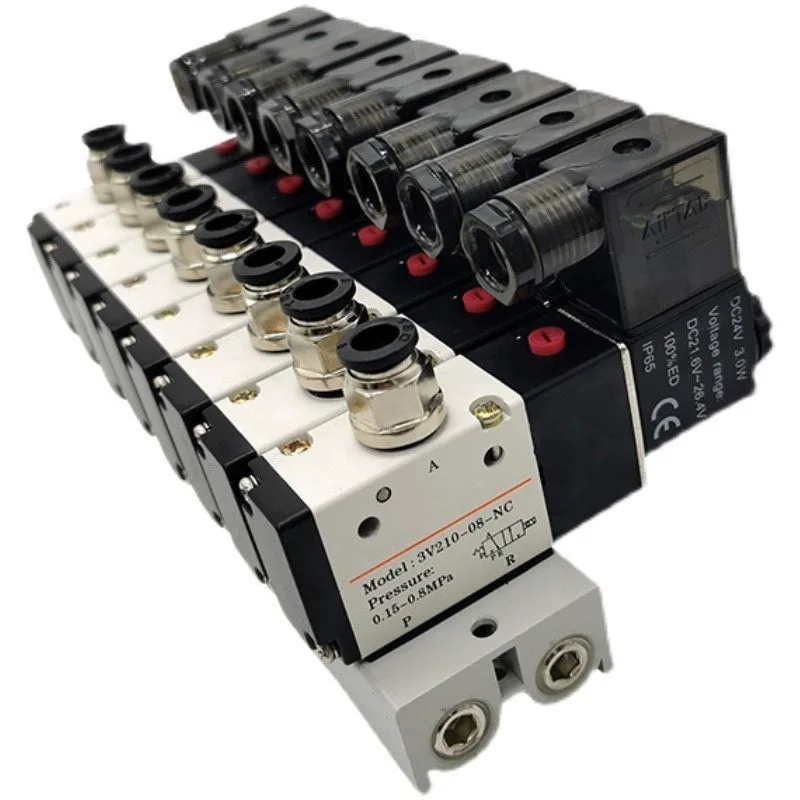 3 Port 2 Position Multi-way Combination 3V210-08 DC12V DC24V AC220V with Fitting Solenoid Valves Manifold Station Solenoid Valve